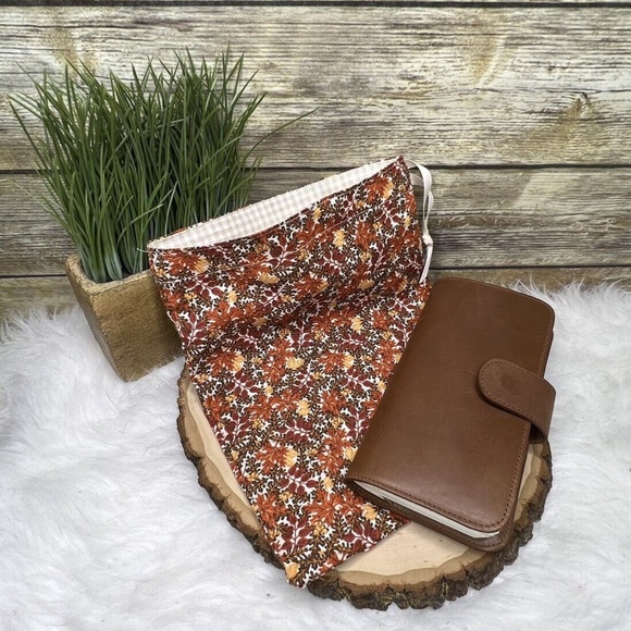 Fall Autumn Foliage Leaves Print Planner Cotton Drawstring Pouch Hobonichi - Picture 10 of 11